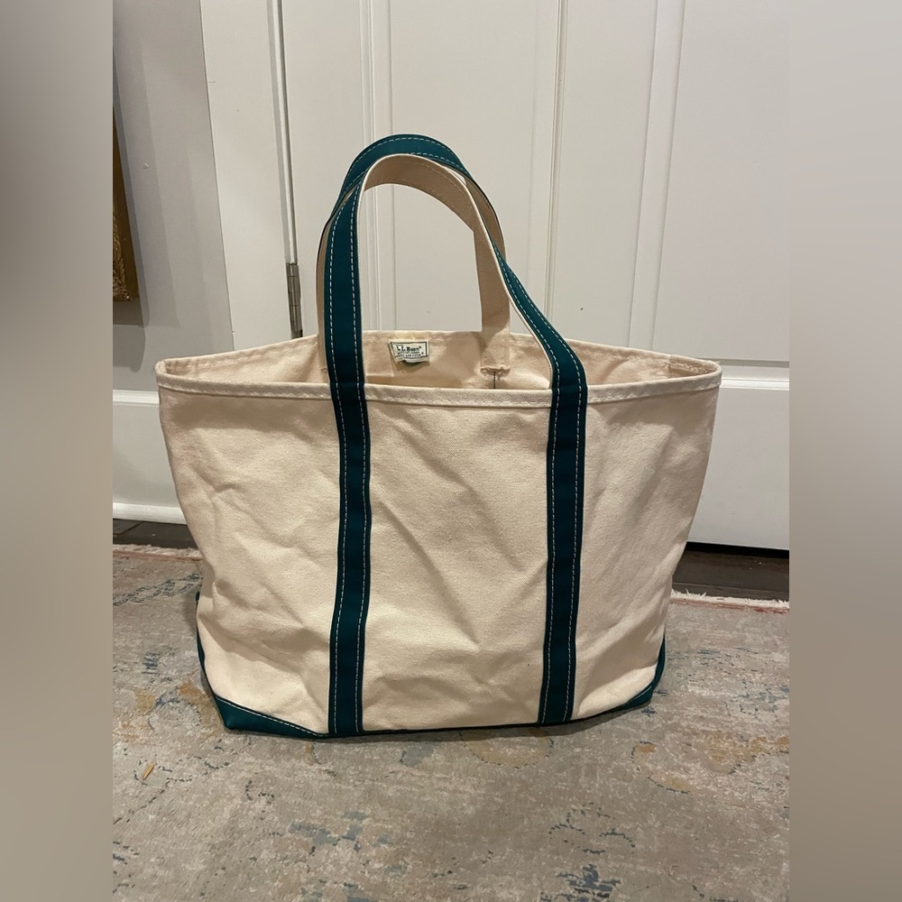 L.L. bean Boat & Tote Tan and Green Large Vintage 80’s